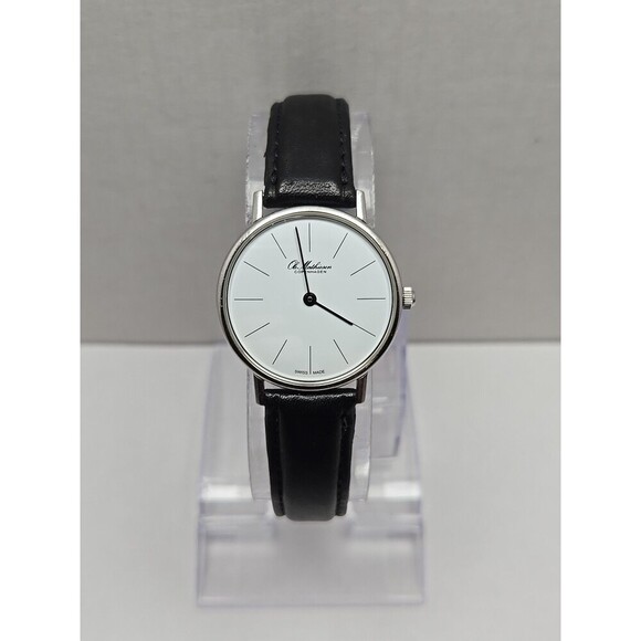 Ole Mathiesen Copenhagen Swiss Made Quartz Dress Watch Black Leather New Battery - Picture 1 of 11